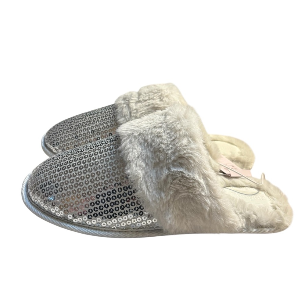 NEW Auden Slippers XL (11/12) Silver Sequins with Faux Fur Lining Cozy NWT - Picture 7 of 13